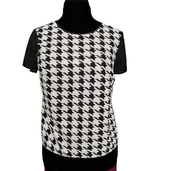 Talbots Black and White Sequin Embellished Houndstooth Short Sleeve Top 4 - Picture 1 of 9